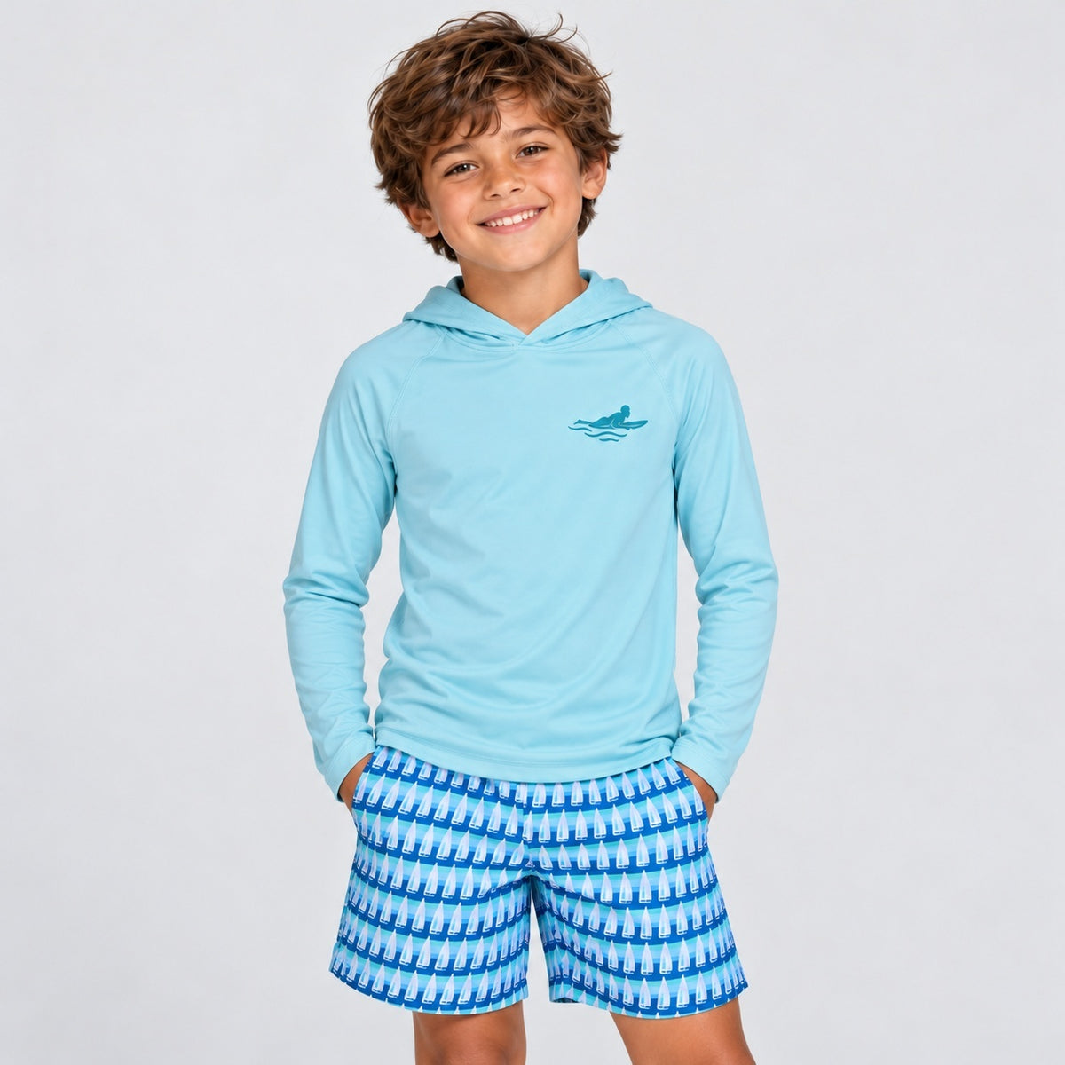 Playera Rashguard azul claro para niño